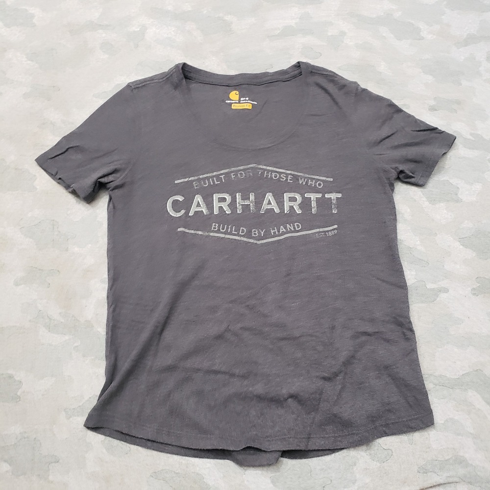 Carhartt Top Womens Small Gray Relaxed Fit Scoop Neck Short Sleeve Workwear